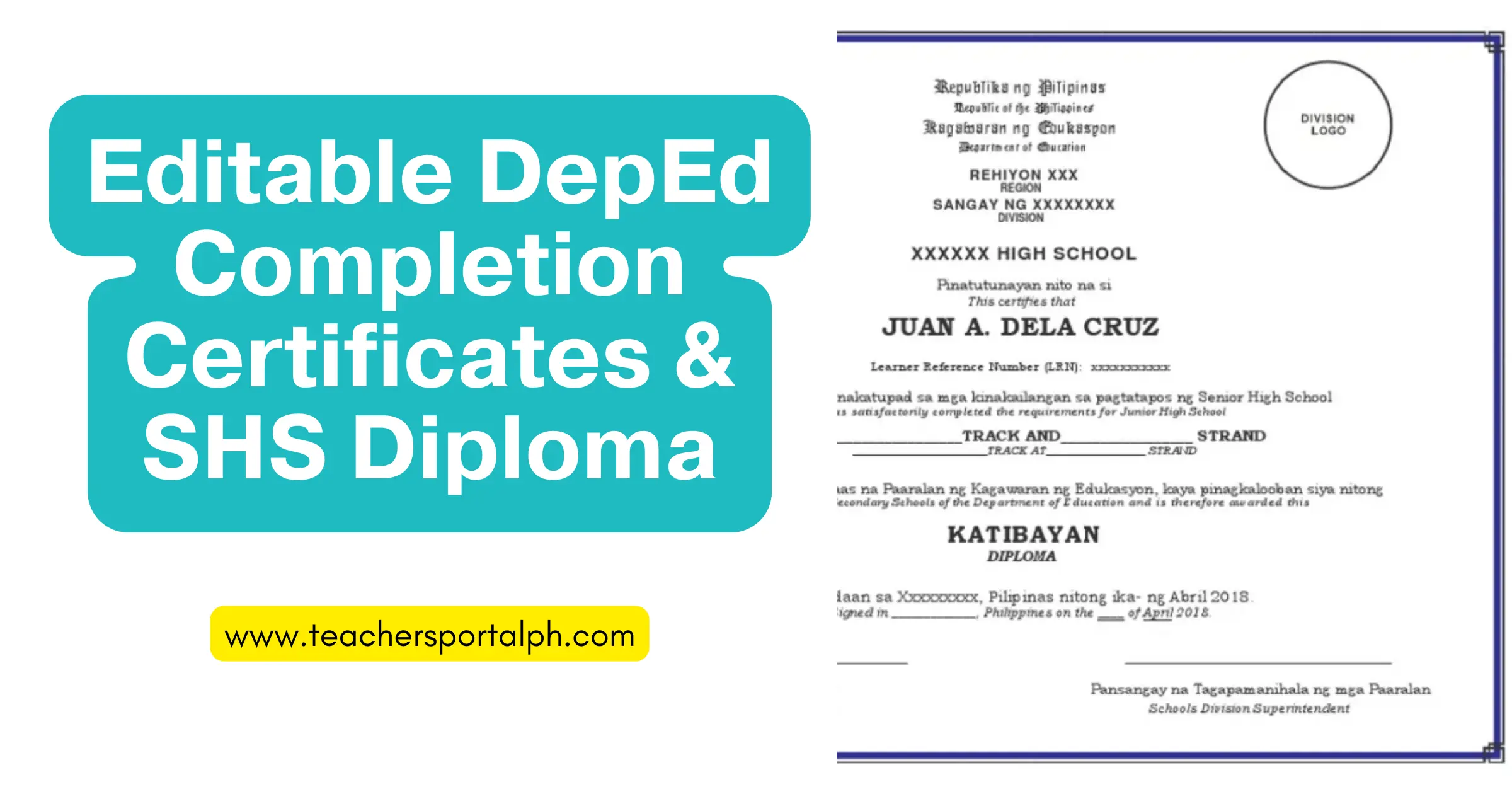 Editable DepEd Completion Certificates SHS Diploma Teachers Portal PH Editable DepEd Completion Certificates SHS Diploma Teachers Portal PH